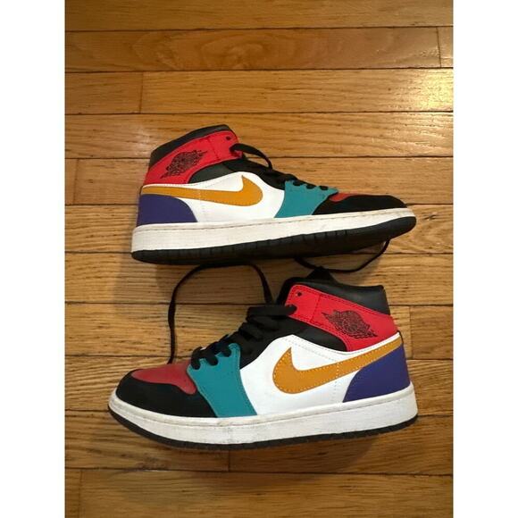 Nike Air Jordan 1 Mid Multicolor Sneakers Men’s US 8.5 | Black Teal Red Gold main image 6